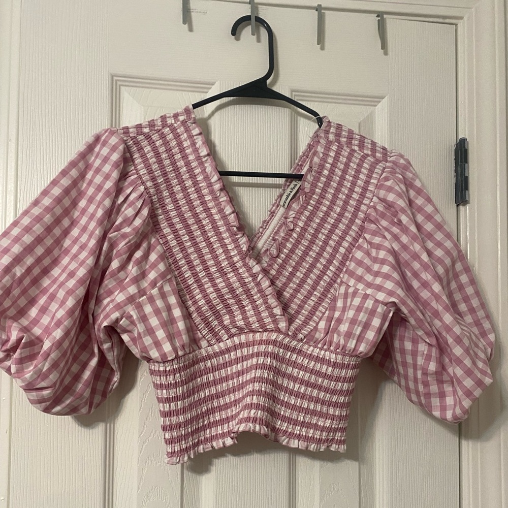 Puff sleeve purple cropped blouse